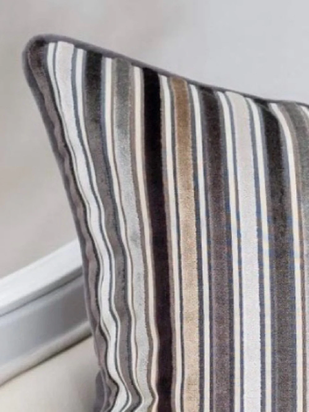 Striped Velvet Pillow Cover SQUARE 18x18” BLACK GRAY (1-count)